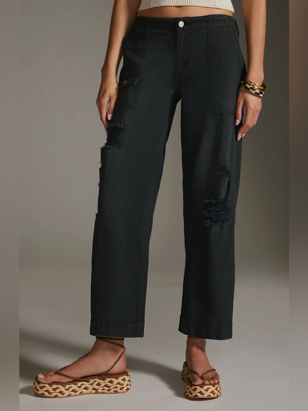 Pilcro Black Distressed Wide-Leg Jeans